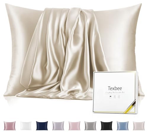 Texbee Silk Pillowcase, 22 Momme Mulberry Silk Pillowcases for Hair and Skin Health, Soft Smooth Breathable Cool Pure Pillow Case for Beauty Sleep, with Gift Box, 1pc (50x75 cm, Cream)