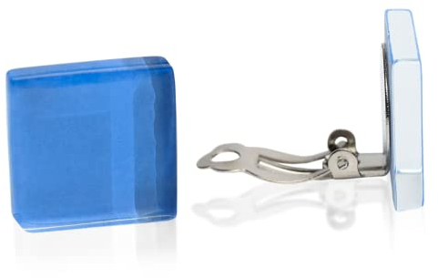 Statement Ohrclips Damen ohne Ohrlöcher • Quadratische Clip Ohrringe in blau • Handmade Edelstahl Schmuck aus Glas • 20x20x3 mm