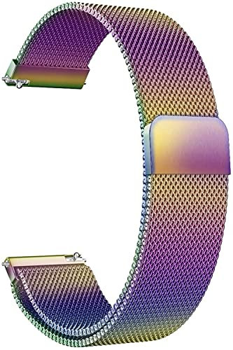HLXJR 14mm Edelstahl Mesh Uhrenarmband Metall Ersatz Armband Magnetverschluss Smartwatch Mesh Uhrenarmbänder mit Schnellverschluss Watch Uhren Ersatzband Für Damen Herren (Colorful)