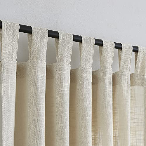 VOILYBIRD Halbtransparente Vorhänge aus Leinen, mit Schlaufen, lichtfilternd, Elegante Vorhänge und Vorhänge für Wohnzimmer, 132 x 244 cm Länge, 2 Paneele, Beige