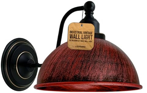 LEDSone Industrielle Wandleuchte Vintage Retro Eisen Lampenschirm E27 Deckenleuchte Wandlampe Innenbeleuchtung für Küche Esszimmer Schlafzimmer Restaurant Bar (Rustikales Rot)