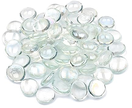 ARSUK Flache Glasmurmeln, dekorative Kieselsteine, Mosaikperlen, Edelsteine, Vasenfüller, Blumensteine, Aquarium-Dekoration (0,5 kg, klare Kieselsteine)