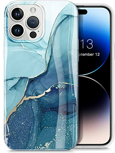 GVIEWIN Kompatibel mit iPhone 14 Pro Max Hülle 6,7 Zoll 2022, [10FT Militärischer Schutz] Marmor Stoßfeste Kratzfest Dünne Weiches TPU Stilvolle Handyhülle Schutzhülle, Navy Blau