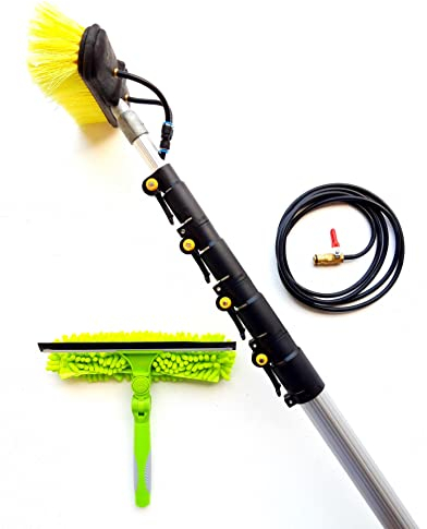 HI-TECH 16ft-20ft-24ft Water Fed Window Cleaning Pole Conservatory Solar panel Extension Extendable Extended Telescopic Brush Squeegee Equipment Hose Fed Kit.