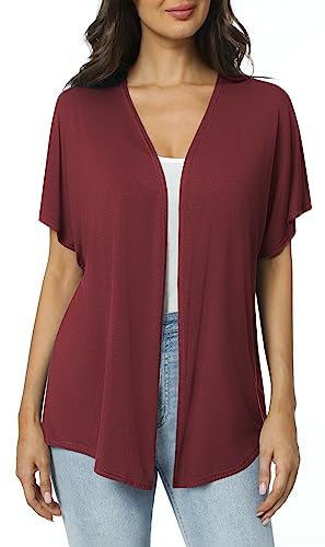 Urban CoCo Damen Leichte Kurzarm Kimono Cardigan Casual Cover Ups, Weinrot, Large