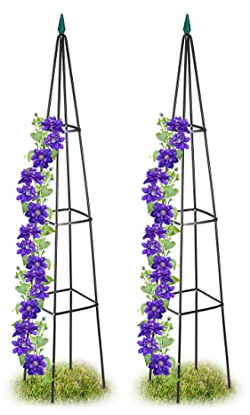 Relaxdays Set of 2 Garden Obelisks, 190 x 35 x 35 cm, Pyramid, Climbing Plants Support, Metal, Free-Standing, Black, 100% iron