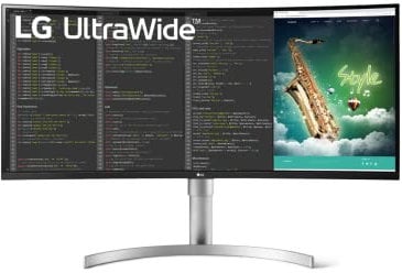 LG Electronics UltraWide 35WN75CP-W Moniteur 35 Ultra Large incurvé,Dalle VA résolution UWQHD (3440x1440),5ms 100Hz,HDR 10,sRGB 99%,AMD FreeSync,inclinable,réglable Hauteur,USB-C (90W),Haut-parleurs