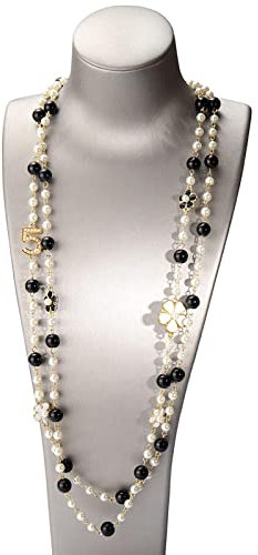 PAIHUIART Halskette Pulloverkette Ketten Schmuck Frauen Anhänger Necklace Lange Perlenkette Kamelie Doppelschicht Pullover Kette Halskette Frau Partyschmuck Schwarz