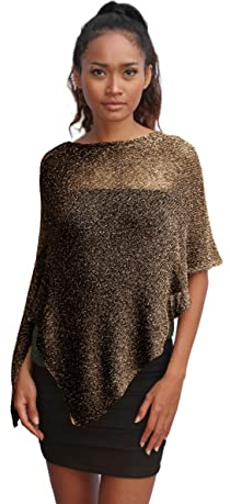 creazioni unique Poncho Coprispalle da Donna Elegante da Cerimonia o Sera - Poncho Donna in Rete di Viscosa Termica con Essenza di Fiore di Ciliegio (Cioccolato Oro)