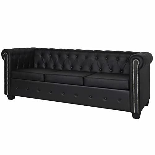 Chusui Chesterfield Soffa 3-sitsig dagbädd soffa med sovfunktion, vardagsrum soffa för lägenheter, stora soffor, kökssoffa i konstläder, svart