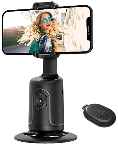 Auto face tracking phone holder, 360° Rotation Body Phone Camera Mount Smart Shooting Holder with Remote Selfie Stick, No App, Gesture Control, for Vlog, Tiktok