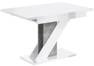 ALTDECOR Esstisch ausziehbar, ideal als Küchentisch, Esszimmertisch - oder Wohnzimmertisch, solide Konstruktion aus Möbelplatte, 120-160x80x75 cm - Hochglanz Weiß/Betonoptik - Eva