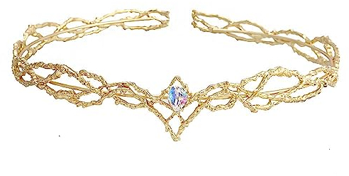 Kristallkrone Diadem Haarband Krone Braut Prinzessin König Stirnband für Geburtstag Hochzeit Halloween Party Kostüm (Gold mit AB-Stein)