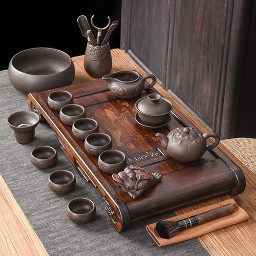 Kung Fu Chinesisches Tee-Set, Zubehör, traditionelles Teeservice aus Ton mit Topf und Tablett, Porzellanato, leises Getränk
