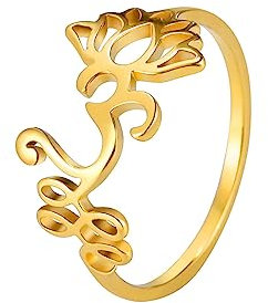 UNIFT Lotusblumen-Om-Ring für Damen, Edelstahl, zierlicher Om, Aum, Ohm, Symbolring, Yoga-Schmuck, inspirierendes Geschenk, 8, Edelstahl, Kein Edelstein