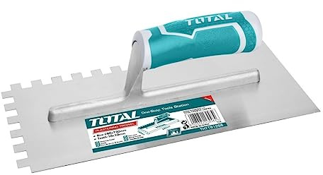 TOTAL – Zahnkelle | Maurerwerkzeug | Zum Auftragen von Zement oder Kleber beim Platzieren von Stein oder Keramik | Offener Bi-Material-Griff | 280mm | Körper aus Kohlenstoffstahl