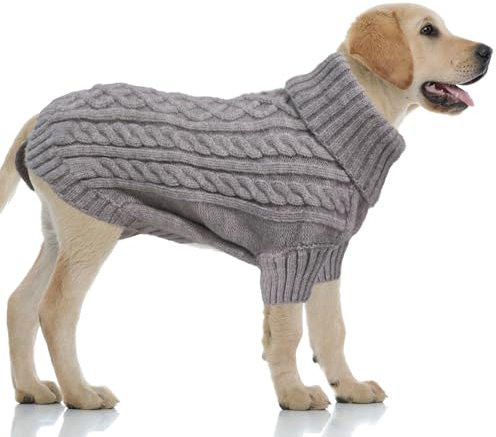 LiebeDD Hundepullover Grosse Hunde - Winter Warm Hundepulli mit Beinen Solide Klassisch Hunde Strick Pullover Hunde Pullis für Große Hunde Labrador Weimaraner, Dog Sweater (Grau XL)
