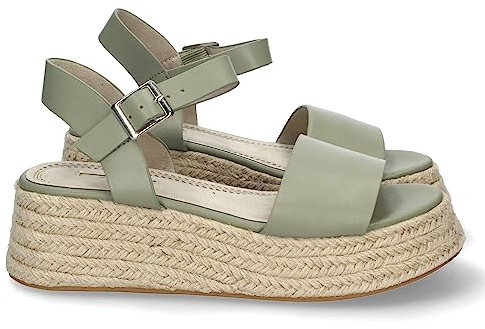 shoes&blues.es 75156 Sandalia de Plataforma para Mujer, Comoda, Forrada de Yute, con Pala Ancha, y Cierre de Hebilla en el Tobillo Verde Talla 40