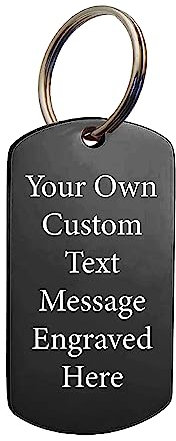 PB TECH Personalised Stainless Steel Keyring for Him or Her - Engraved with Your Custom Text/Message Keepsakes Gift (Black)