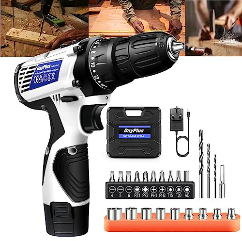 Cordless Electric Screwdriver - 18+1 Torque Power Drill, 45N.m Max, 26PCS Drill Bits, 3/8 Chuck, LED Work Light, 2 Variable Speed 0-400/1400rpm, 1x1300mAh Battery