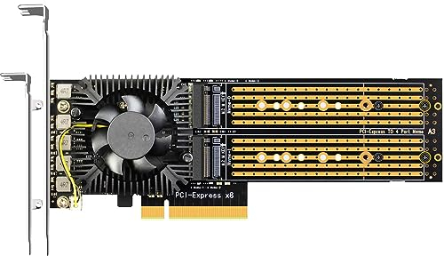 GLOTRENDS PA40 4 Ports M.2 NVMe zu PCIe 3.0 X8 Adapter mit PCIe Bifurcation Funktion, unterstützt 22110/2280/2260/2242/2230 Größe, unterstützt Soft RAID