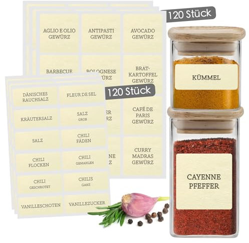 Lot de 240 étiquettes à épices autocollantes pour pots à épices et boîtes à épices, imperméables, pour l'organisation de la cuisine, rectangulaires, beige