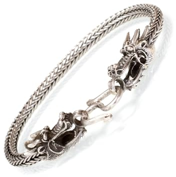 Fly Style Drachen Armband aus 925 Silber - Wikinger-Schmuck mit Drachenköpfen, Längen:ca. 19.0 cm