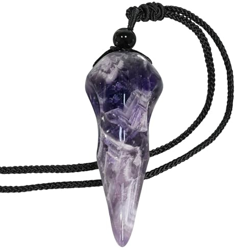 Nupuyai Edelstein Rabenschädel Kette Hexen Raben Schmuck für Damen Herren | Raben Schädel Anhänger, Heilstein Amulett, Hexen Schutz & spiritueller Raben Schmuck, Meditation Wicca Halloween Deko