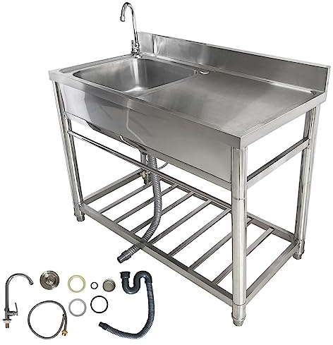 Fregadero de cocina comercial de acero inoxidable 304 con grifo, banco de trabajo para restaurante, lavandería, garaje