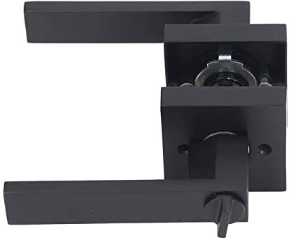 FTVOGUE Interior Lever Lock Door Handle Heavy Duty Bedroom Door Knobs with Lock Square, Matte Black Door Levers