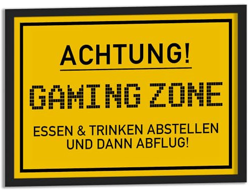 JUHMI Gaming Zone Achtung Poster A3 (30x42 cm), Gaming Deko Schild Poster für Zocker: Perfekte Gaming Zubehör Geschenkidee für Gamer! Ideal für Zocker Zimmer & als Geschenk für Teenager