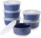 DOWAN Moldes para Soufflé con Tapas Set, 6 X 180ml Baking Moldes de Porcelana para Hornear Crema Catalana y Tartas, Cuencos de Postre, Apto para Horno y Freidora de Aire, Ø 9,5 cm-Azul Vintage