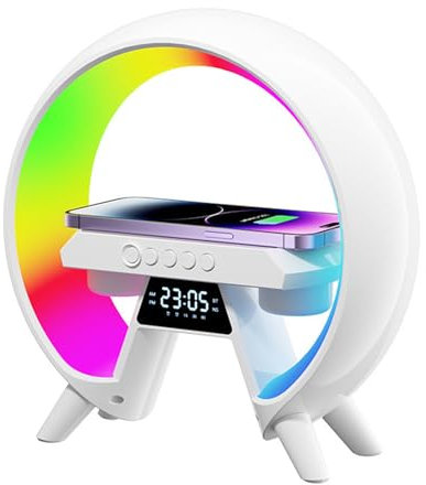 Wireless Charger Lamp, G Shape LED Wireless Charging Speaker Lamp, Bluetooth Speaker With Lights, RGB Color Changing Ambient Night Light Alarm Clock Phone Charger Stand Bedroom Table Smart G Lamp