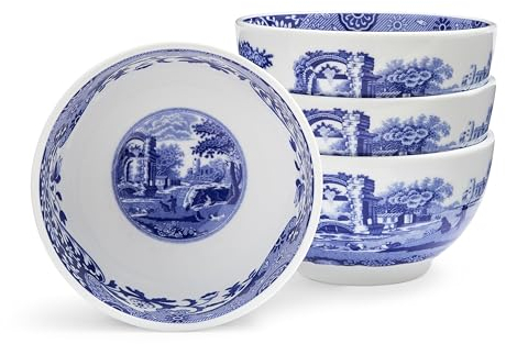 Spode Blue Italian Dip Bowls | Set of 4 Small Serving Bowls for Dips, Sauces and Condiments | 4 Inch Serving Dishes made of Fine Porcelain | Microwave and Dishwasher Safe