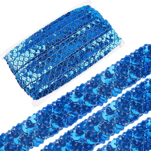 GORGECRAFT 13m X 2cm Flacher Blauer Paillettenbesatz Paillettenstreifen 3 Reihen Paillettenrolle Paillettenbandbesatz Metallische Paillettenrolle Für Kleid Schmuckherstellung Stirnband Nähen