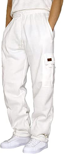 Zhiyao Herren Jogginghose Baumwolle Sweathose Lange Atmungsaktiv Sporthose Yogahose Klassische Trainingshose mit Taschen Weiß L