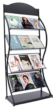 VonVVer Magazine Rack 4 Pockets - Floor Standing Magazine Brochure Holder, A4 Brochure Display Stand Book Literature Floor Display Stand Literature Rack for Trade Show, Exhibitions (Black) (Black)