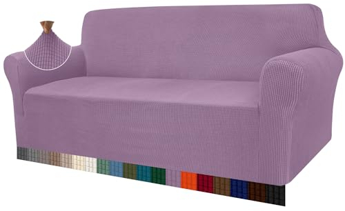 Granbest High Stretch Sofabezug Moderne Sofaüberwurf Jacquard Elastische Sofahusse für Wohnzimmer Protector für Hunde Haustiere (3 Sitzer, Lila)