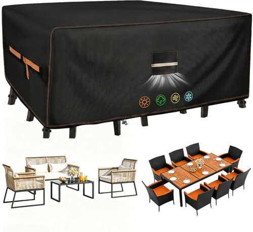 QLSXLB Abdeckung Gartenmöbel, Hochwertige 420D Oxford Gewebe Abdeckplane Gartenmöbel, 250x150x90cm Wetterfest Schutzhülle Gartentisch mit Lüftungsfenster,Perfekte Schutz für Garten- und Balkonmöbel