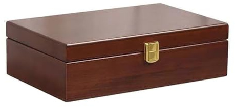 E-isata Solid Wooden Jewelry Box for Women, 2-Layer Large Organizer Box with Mirror for Rings, Earrings, Necklaces, Vintage Style Wood