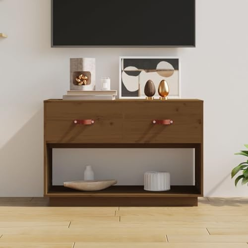 Gecheer Meuble TV, meuble TV de salon, table pour télévisions, meuble TV en bois massif de pin marron miel 90 x 40 x 60 cm
