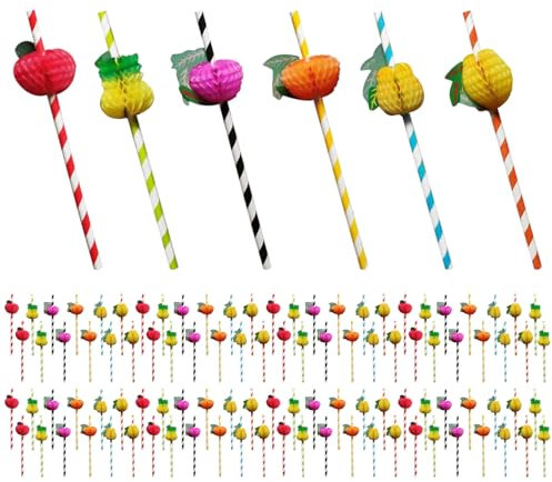 100 Pajitas Con Forma De Fruta, Accesorios Para Cócteles, Pajitas De Papel 3D, Pajitas Artificiales, Decoración De Cócteles, Adecuadas Para Fiestas De Verano En La Playa