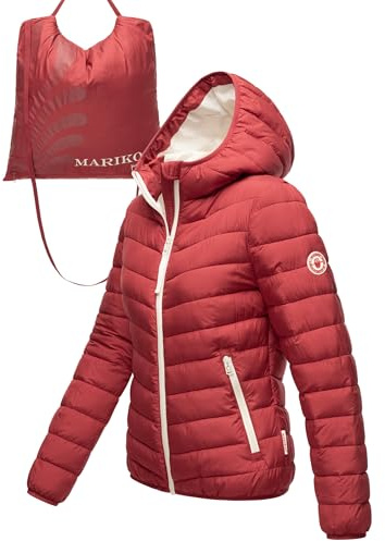 MARIKOO Damen leichte Übergangsjacke Kurze Steppjacke mit innen eingenähter Tragetasche zum einfachen Verstauen und praktischem Umhängen der Jacke Pack Mich EIN Deep Red Gr. 3XL