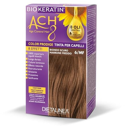 Dietalinea Tinta per Capelli Senza Ammoniaca BIONDO SCURO MARRONE FREDDO 6/MF | Colore Capelli Biokeratin con 8 Oli Phyto Hair Care system e Hyalu Complex -Nutre il capello in profondità | Illumina