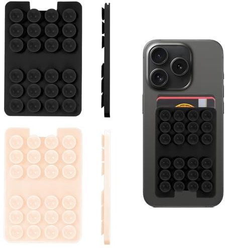 Nogeqi 2 Stück Handy Silikon Saugnäpfe, Saugnapf Handy Kleber Rückseite, Silikon Saugnapf Handyhülle mit Saugnäpfen, Kartenhalter Handy Selbstklebend für Selfies Und Videos (Schwarz, Transparent)