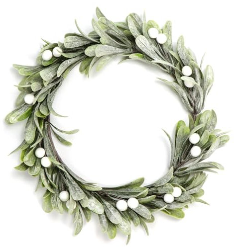Corona de Navidad artificial con bayas, corona de muérdago artificial esmerilado de Navidad, decoración de corona de muérdago de follaje sintético, decoración para Navidad, hogar, fiesta, puerta