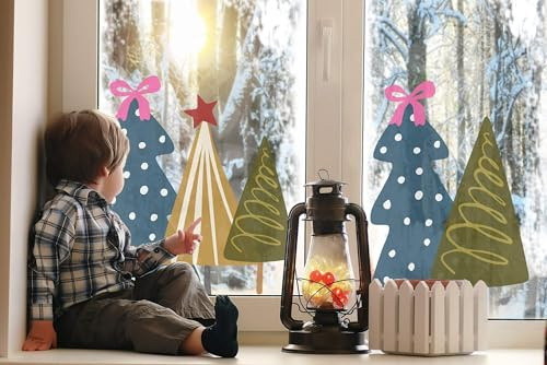 Quote My Wall Christmas Tree Window Stickers - Large Xmas Decorations for Home Shop Window Kids Display Removable Decor Festive Decals (Large Christmas Trees)