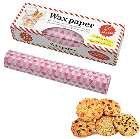 Wachspapier Beeswax Wrap Lebensmittelpapier mit Herzmuster Öldichte Wasserdichtes Bienenwachstuch Wiederverwendbar Lebensmitteln Wachspapier für KäSe, Sandwich, Brot, Kuchen, 25 * 21mm, 50 Stück