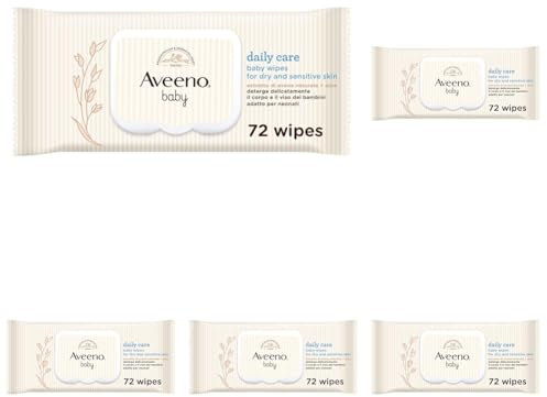 Aveeno Baby Salviettine Umidificate e Delicate per Neonati con Estratto di Avena e Aloe - Senza Profumo, Solfati e Alcol - 72 Pezzi
