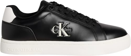 Calvin Klein Herren Cupsole Sneaker Classic Mono aus Leder, Schwarz (Black/Bright White), 47
